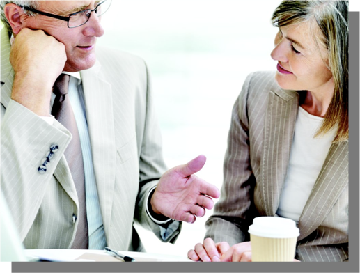 man explaining to woman
